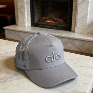 Alo Yoga Grey Embroidered Mesh Trucker Hat